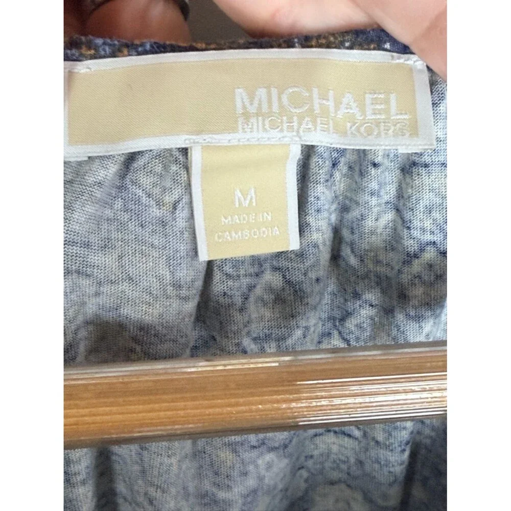 Michael Kors Boho Peasant Top Blue Orange Print 3/4 Sleeve Lightweight M